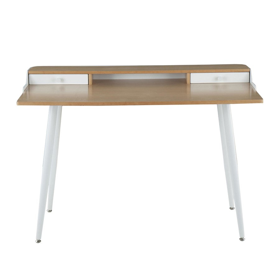 LumiSource Harvey Desk 48in W | Mid-Century White Steel & Natural Wood Top | Home Office & Study Desk | 48 x 24 x 33 in | Model OFD-HRVYNAW