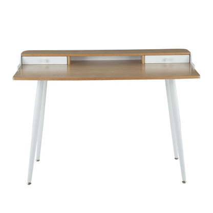 LumiSource Harvey Desk 48in W | Mid-Century White Steel & Natural Wood Top | Home Office & Study Desk | 48 x 24 x 33 in | Model OFD-HRVYNAW