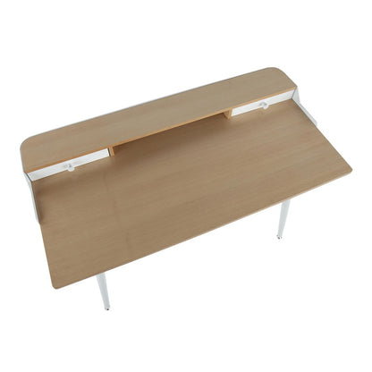 LumiSource Harvey Desk 48in W | Mid-Century White Steel & Natural Wood Top | Home Office & Study Desk | 48 x 24 x 33 in | Model OFD-HRVYNAW