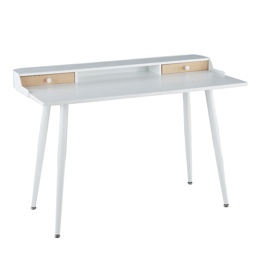 LumiSource Harvey Desk 48in W | Mid-Century White Steel & White Wood Top | Home Office & Study Desk | 48 x 24 x 33 in | Model OFD-HRVYWNA