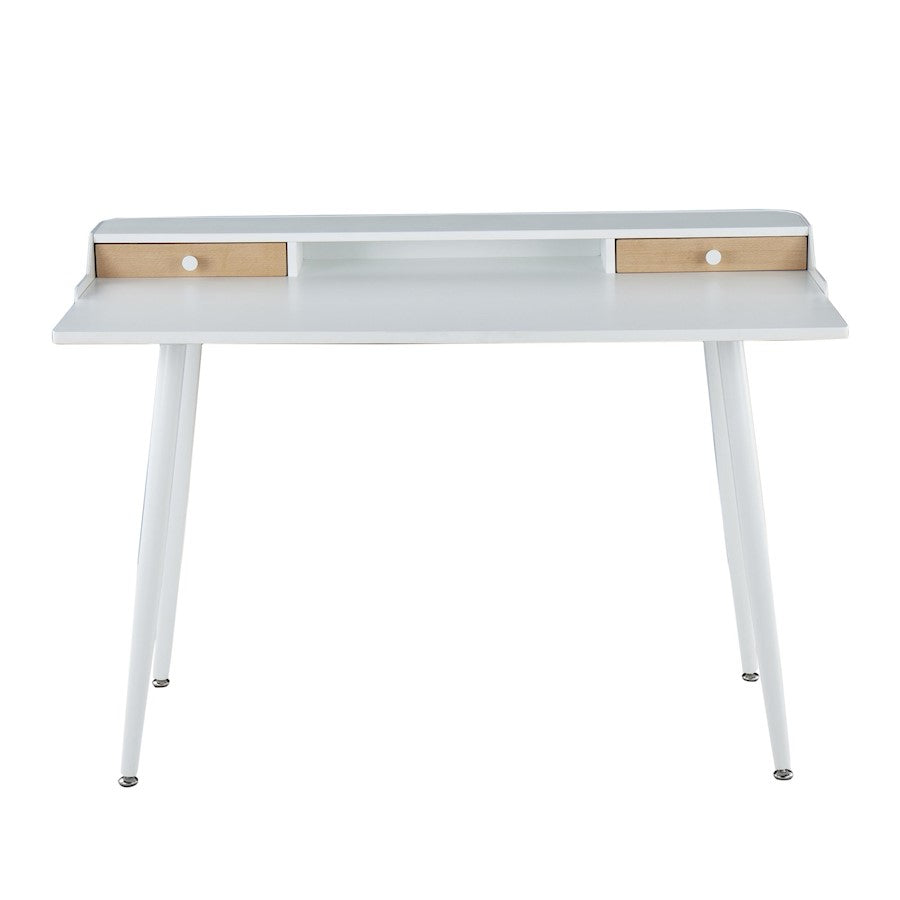 LumiSource Harvey Desk 48in W | Mid-Century White Steel & White Wood Top | Home Office & Study Desk | 48 x 24 x 33 in | Model OFD-HRVYWNA
