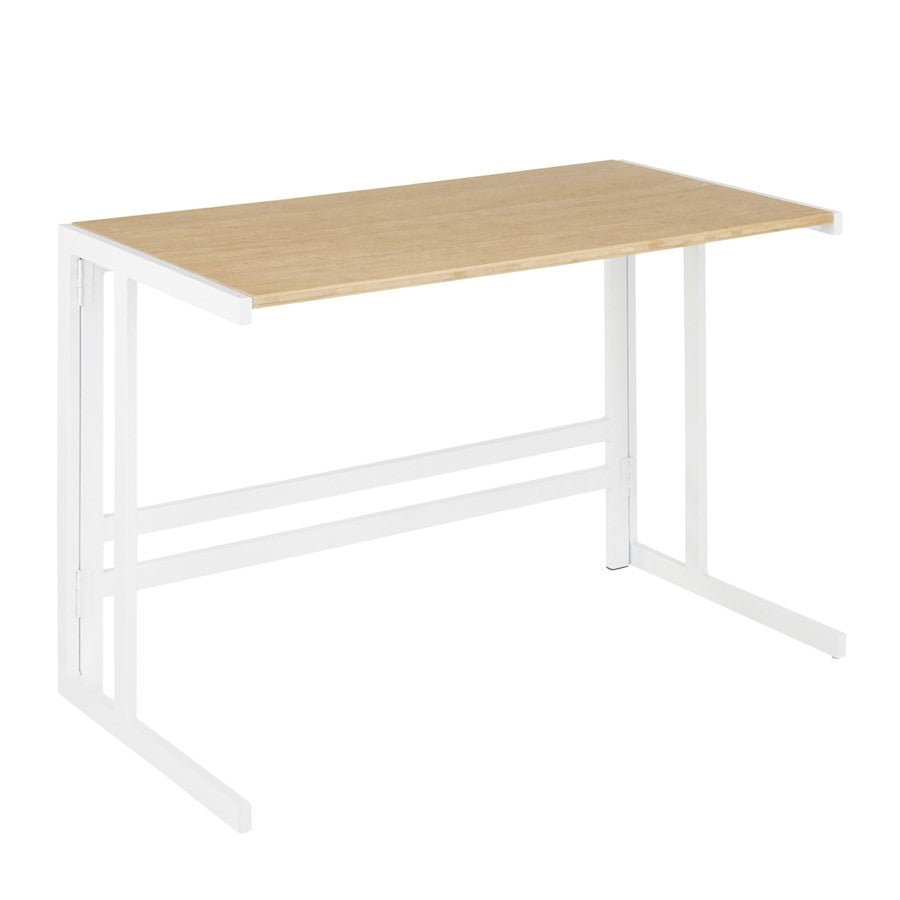 LumiSource Roman Office Desk 45in W | Industrial White Metal & Natural Bamboo Top | Home Office & Workspace Desk | Model OFD-ROMANWNA