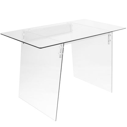 LumiSource Glacier Desk 47in Clear Tempered Glass Top | Chrome Steel Frame | Home Office & Study Desk | 47 x 26 x 30 in | Model OFD-TM-GLACE