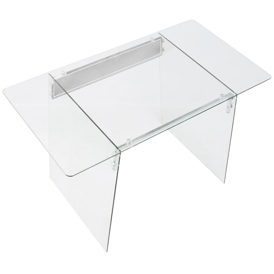 LumiSource Glacier Desk 47in Clear Tempered Glass Top | Chrome Steel Frame | Home Office & Study Desk | 47 x 26 x 30 in | Model OFD-TM-GLACE