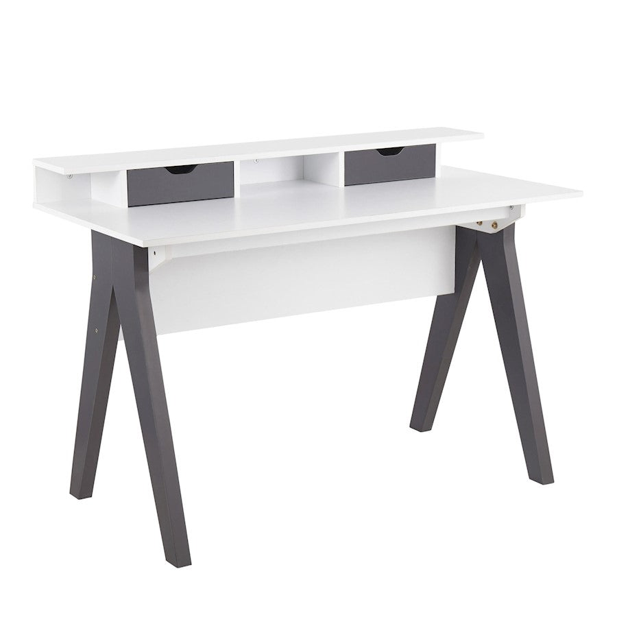 LumiSource Wishbone Desk 47in White Wood Top | Grey Wood Accents | Home Office & Study Desk | 47 x 23 x 34 in | Model OFD-WISHGYW