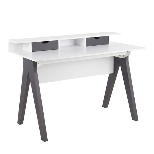 LumiSource Wishbone Desk 47in White Wood Top | Grey Wood Accents | Home Office & Study Desk | 47 x 23 x 34 in | Model OFD-WISHGYW