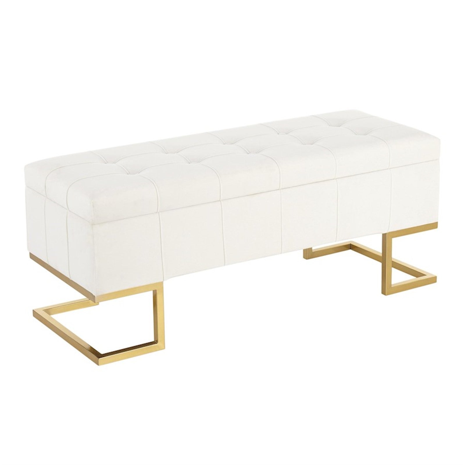LumiSource Midas Storage Bench | Gold Steel and White Velvet | Entryway & Bedroom Storage Seating | Model OT-MIDASTORAUVW