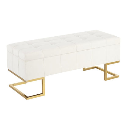 LumiSource Midas Storage Bench | Gold Steel and White Velvet | Entryway & Bedroom Storage Seating | Model OT-MIDASTORAUVW