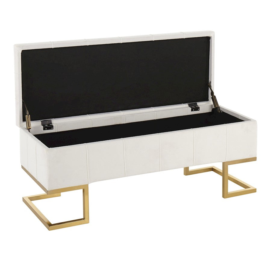 LumiSource Midas Storage Bench | Gold Steel and White Velvet | Entryway & Bedroom Storage Seating | Model OT-MIDASTORAUVW