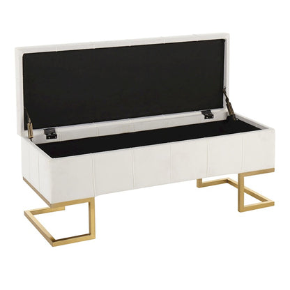 LumiSource Midas Storage Bench | Gold Steel and White Velvet | Entryway & Bedroom Storage Seating | Model OT-MIDASTORAUVW