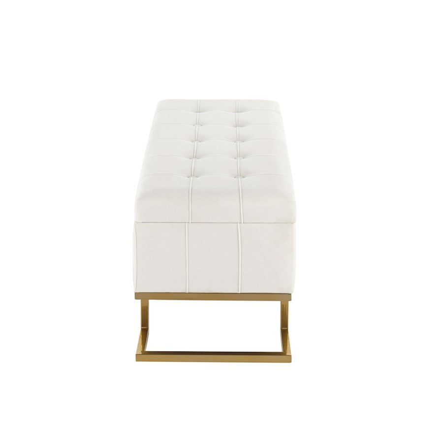 LumiSource Midas Storage Bench | Gold Steel and White Velvet | Entryway & Bedroom Storage Seating | Model OT-MIDASTORAUVW