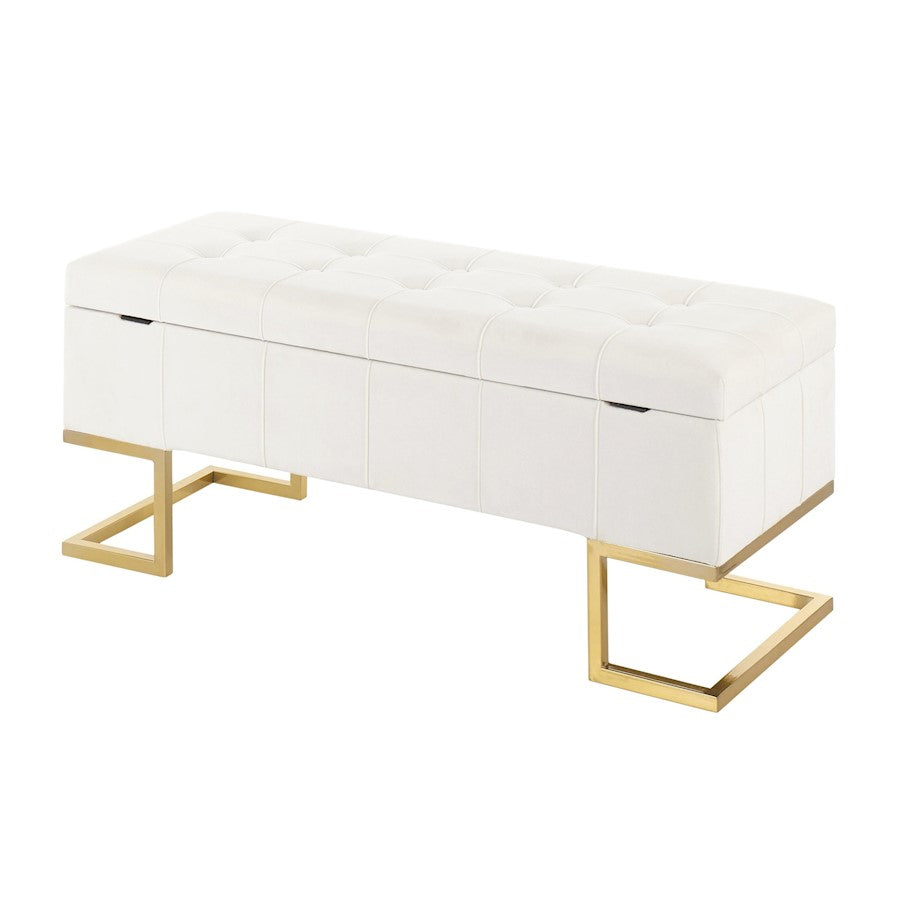 LumiSource Midas Storage Bench | Gold Steel and White Velvet | Entryway & Bedroom Storage Seating | Model OT-MIDASTORAUVW