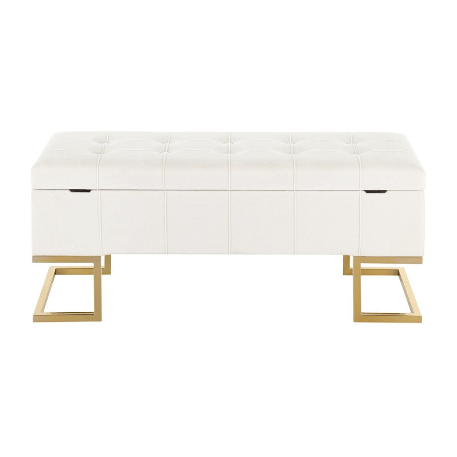 LumiSource Midas Storage Bench | Gold Steel and White Velvet | Entryway & Bedroom Storage Seating | Model OT-MIDASTORAUVW