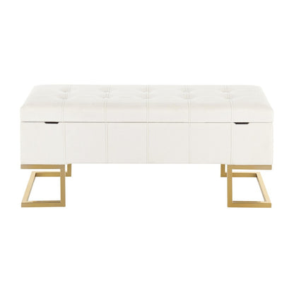 LumiSource Midas Storage Bench | Gold Steel and White Velvet | Entryway & Bedroom Storage Seating | Model OT-MIDASTORAUVW