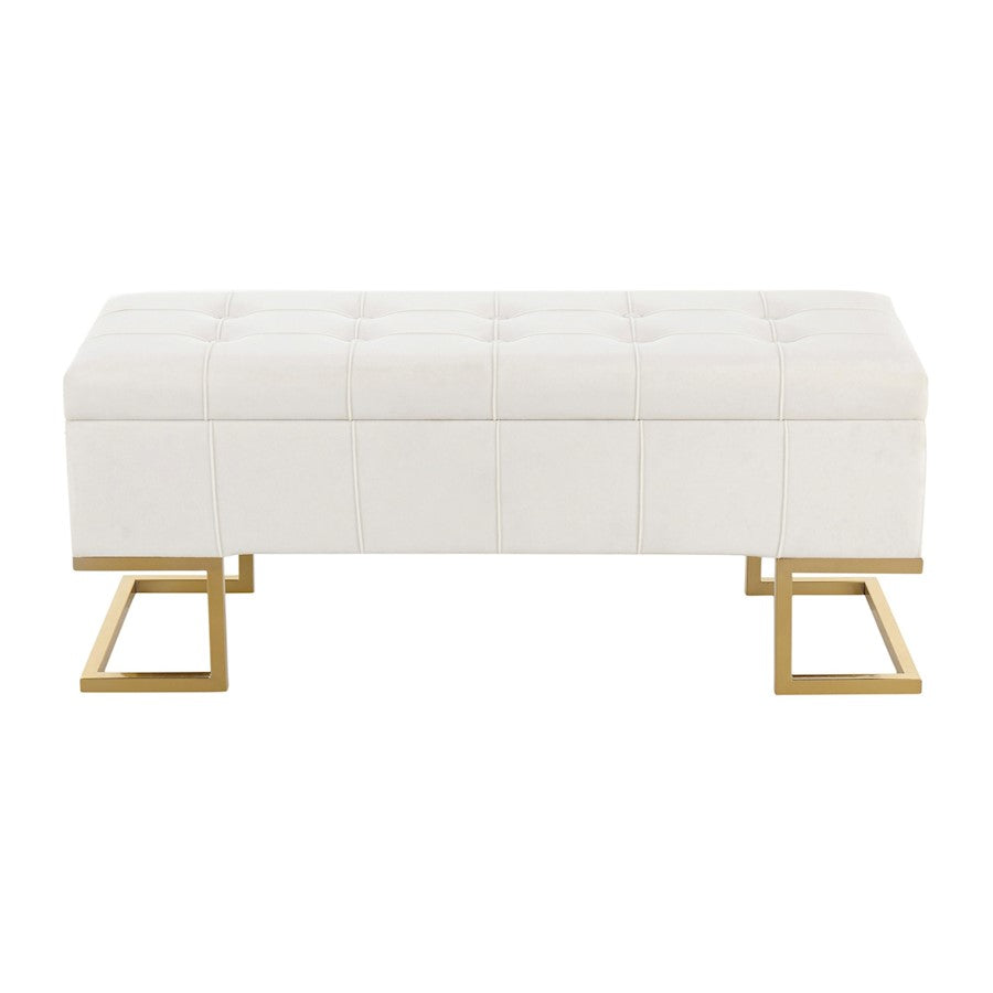 LumiSource Midas Storage Bench | Gold Steel and White Velvet | Entryway & Bedroom Storage Seating | Model OT-MIDASTORAUVW