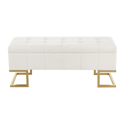 LumiSource Midas Storage Bench | Gold Steel and White Velvet | Entryway & Bedroom Storage Seating | Model OT-MIDASTORAUVW