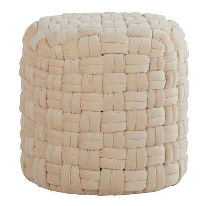 LumiSource Braided 16in Round Ottoman | Cream Velvet | Living Room & Bedroom Footrest or Accent Seating | Model OT-RNDBRD16VCR