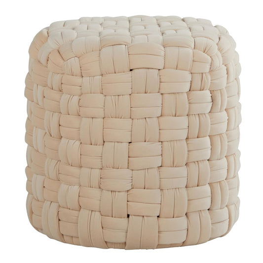 LumiSource Braided 16in Round Ottoman | Cream Velvet | Living Room & Bedroom Footrest or Accent Seating | Model OT-RNDBRD16VCR