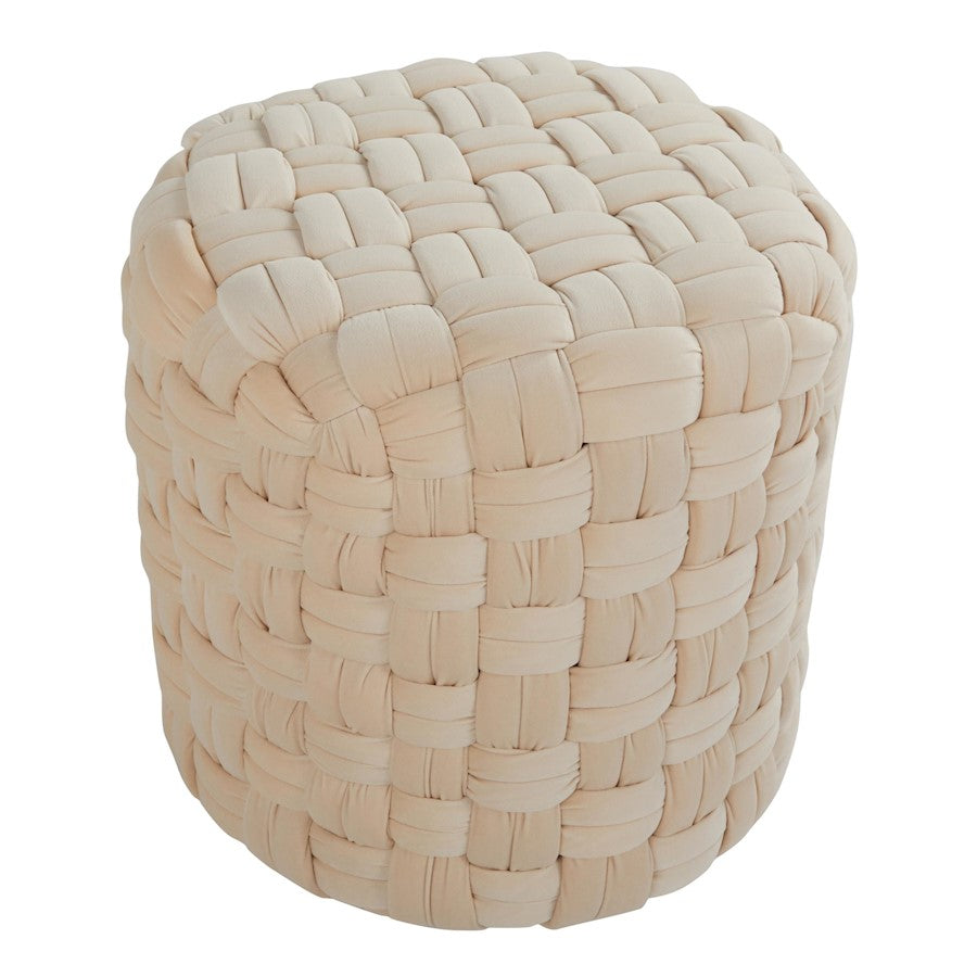 LumiSource Braided 16in Round Ottoman | Cream Velvet | Living Room & Bedroom Footrest or Accent Seating | Model OT-RNDBRD16VCR