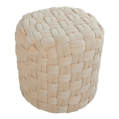 LumiSource Braided 16in Round Ottoman | Cream Velvet | Living Room & Bedroom Footrest or Accent Seating | Model OT-RNDBRD16VCR