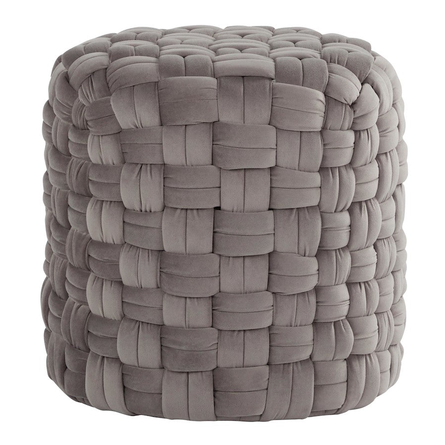 LumiSource Braided 16in Round Ottoman | Dark Grey Velvet and Foam | Living Room Footrest & Casual Seating | 17 x 17 x 16.5 in | Model OT-RNDBRD16VDGY