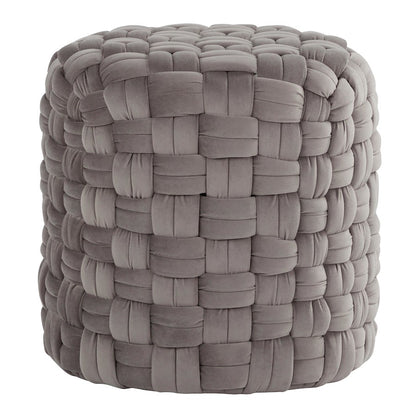 LumiSource Braided 16in Round Ottoman | Dark Grey Velvet and Foam | Living Room Footrest & Casual Seating | 17 x 17 x 16.5 in | Model OT-RNDBRD16VDGY