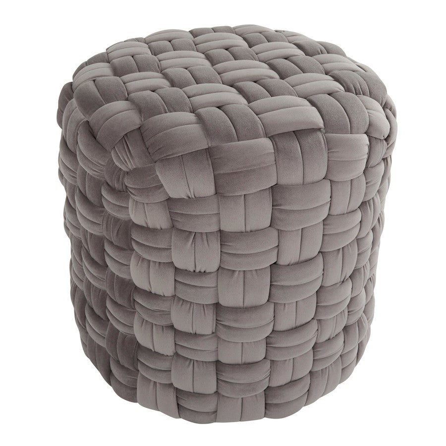 LumiSource Braided 16in Round Ottoman | Dark Grey Velvet and Foam | Living Room Footrest & Casual Seating | 17 x 17 x 16.5 in | Model OT-RNDBRD16VDGY