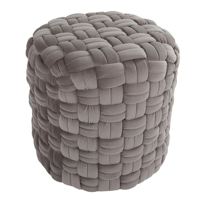 LumiSource Braided 16in Round Ottoman | Dark Grey Velvet and Foam | Living Room Footrest & Casual Seating | 17 x 17 x 16.5 in | Model OT-RNDBRD16VDGY