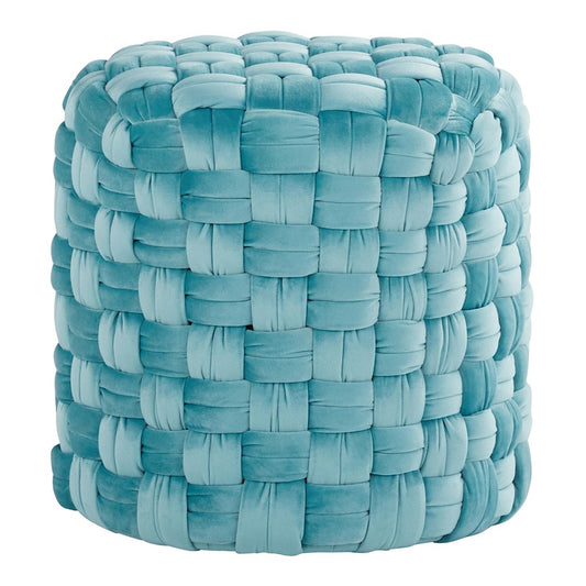 LumiSource Braided 16in Round Ottoman | Ice Blue Velvet and Foam | Living Room Footrest & Casual Seating | 17 x 17 x 16.5 in | Model OT-RNDBRD16VLBU