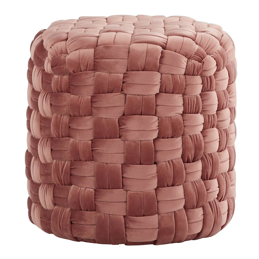 LumiSource Braided 16in Round Ottoman | Blush Pink Velvet and Foam | Living Room Footrest & Casual Seating | 17 x 17 x 16.5 in | Model OT-RNDBRD16VPK
