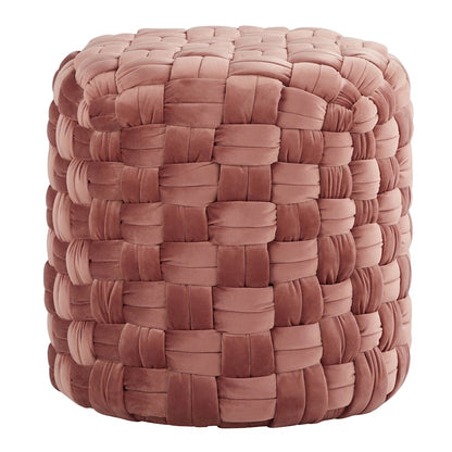 LumiSource Braided 16in Round Ottoman | Blush Pink Velvet and Foam | Living Room Footrest & Casual Seating | 17 x 17 x 16.5 in | Model OT-RNDBRD16VPK