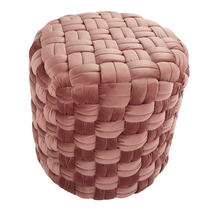 LumiSource Braided 16in Round Ottoman | Blush Pink Velvet and Foam | Living Room Footrest & Casual Seating | 17 x 17 x 16.5 in | Model OT-RNDBRD16VPK