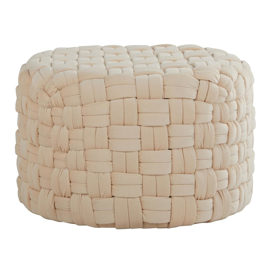 LumiSource Braided 24in Round Ottoman | Cream Velvet and Foam | Living Room Footrest & Casual Seating | 25 x 25 x 16 in | Model OT-RNDBRD24VCR