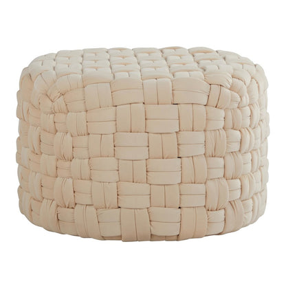 LumiSource Braided 24in Round Ottoman | Cream Velvet and Foam | Living Room Footrest & Casual Seating | 25 x 25 x 16 in | Model OT-RNDBRD24VCR