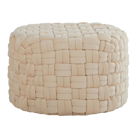 LumiSource Braided 24in Round Ottoman | Cream Velvet and Foam | Living Room Footrest & Casual Seating | 25 x 25 x 16 in | Model OT-RNDBRD24VCR