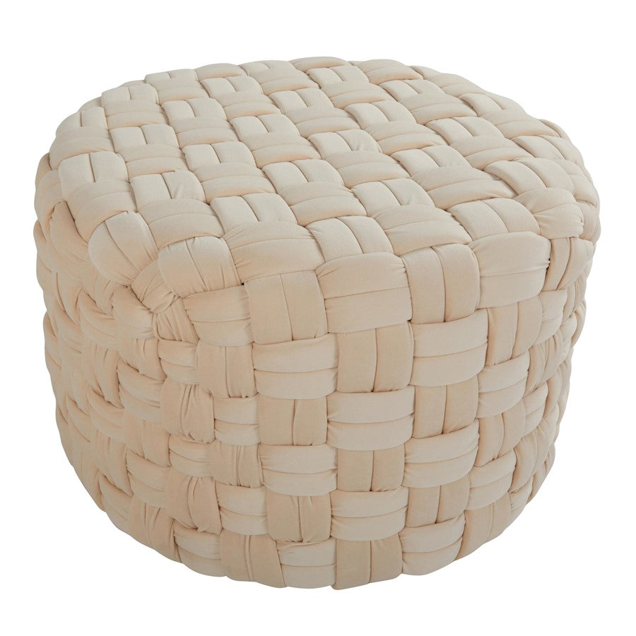 LumiSource Braided 24in Round Ottoman | Cream Velvet and Foam | Living Room Footrest & Casual Seating | 25 x 25 x 16 in | Model OT-RNDBRD24VCR