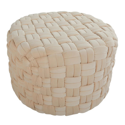 LumiSource Braided 24in Round Ottoman | Cream Velvet and Foam | Living Room Footrest & Casual Seating | 25 x 25 x 16 in | Model OT-RNDBRD24VCR