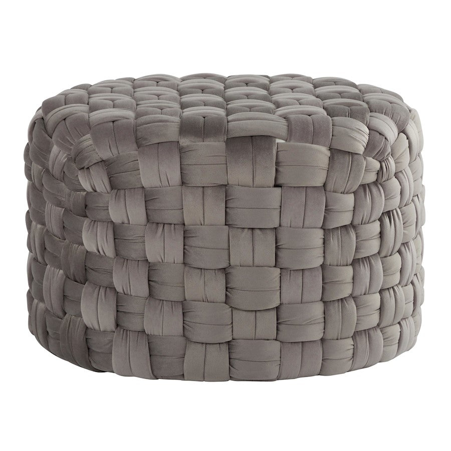 LumiSource Braided Round 24in Ottoman | Dark Grey Velvet and Foam | Living Room & Bedroom Footrest | 25 x 25 x 16 in | Model OT-RNDBRD24VDGY