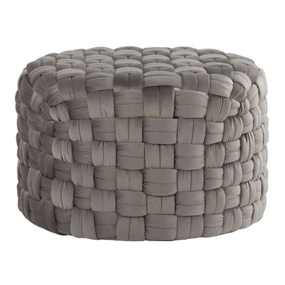 LumiSource Braided Round 24in Ottoman | Dark Grey Velvet and Foam | Living Room & Bedroom Footrest | 25 x 25 x 16 in | Model OT-RNDBRD24VDGY