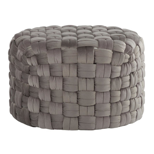 LumiSource Braided Round 24in Ottoman | Dark Grey Velvet and Foam | Living Room & Bedroom Footrest | 25 x 25 x 16 in | Model OT-RNDBRD24VDGY