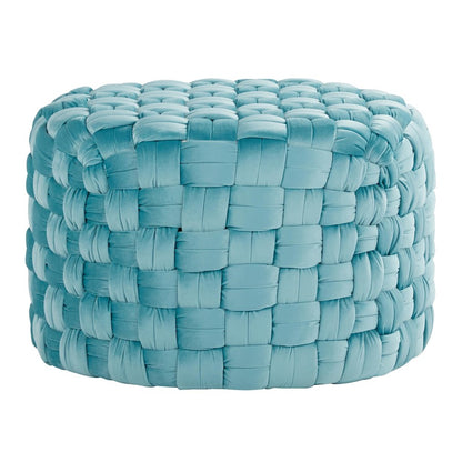 LumiSource Braided Round 24in Ottoman | Ice Blue Velvet and Foam | Living Room & Bedroom Footrest | 25 x 25 x 16 in | Model OT-RNDBRD24VLBU