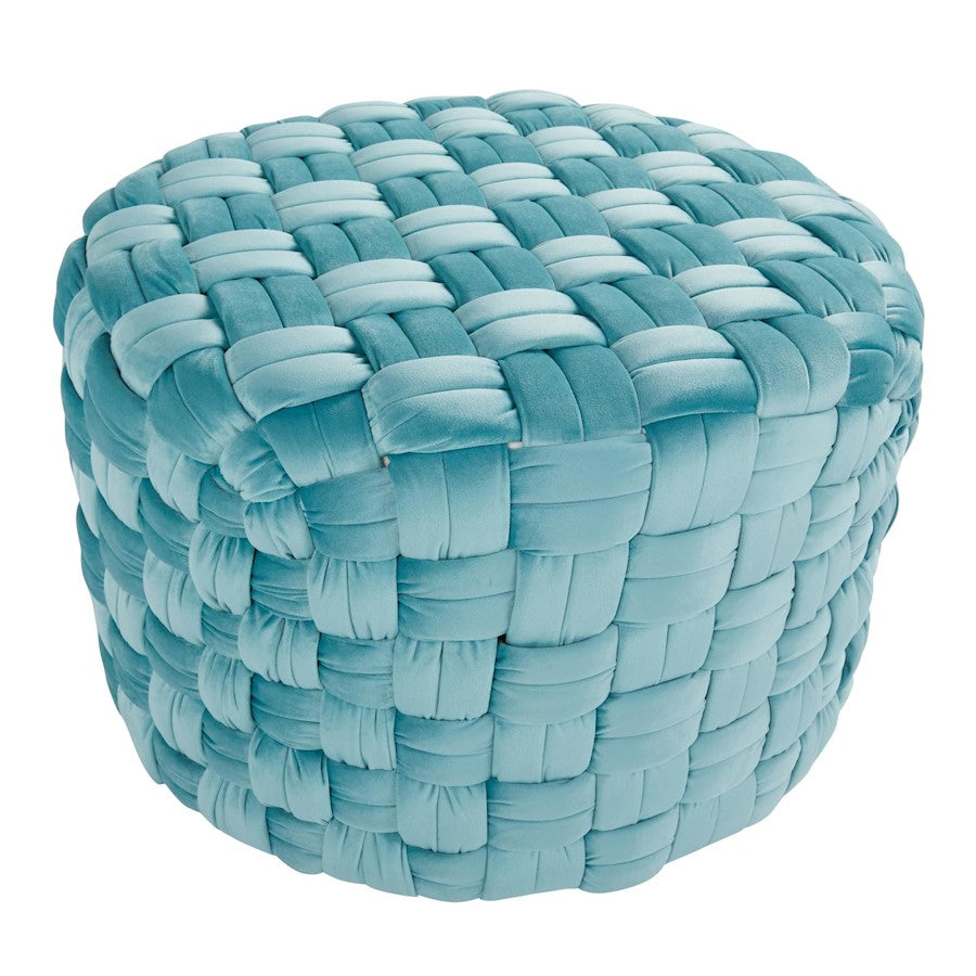 LumiSource Braided Round 24in Ottoman | Ice Blue Velvet and Foam | Living Room & Bedroom Footrest | 25 x 25 x 16 in | Model OT-RNDBRD24VLBU