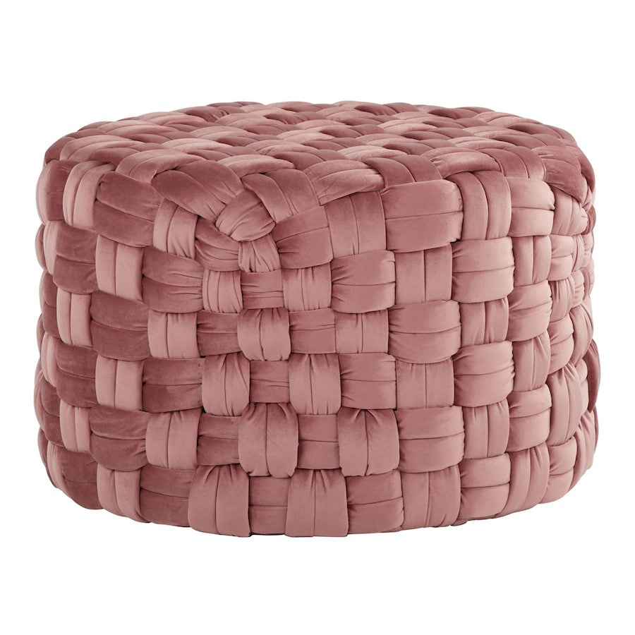 LumiSource Braided Round 24in Ottoman | Blush Pink Velvet and Foam | Living Room & Bedroom Footrest | 25 x 25 x 16 in | Model OT-RNDBRD24VPK