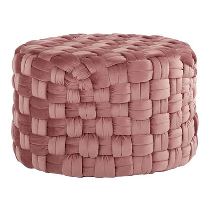 LumiSource Braided Round 24in Ottoman | Blush Pink Velvet and Foam | Living Room & Bedroom Footrest | 25 x 25 x 16 in | Model OT-RNDBRD24VPK
