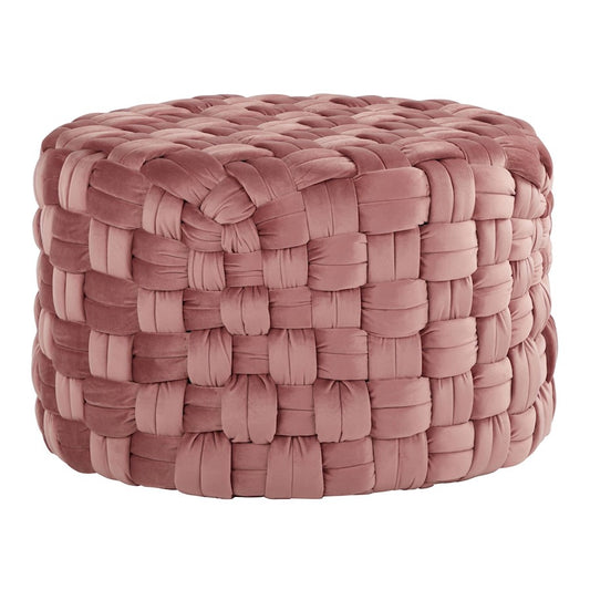 LumiSource Braided Round 24in Ottoman | Blush Pink Velvet and Foam | Living Room & Bedroom Footrest | 25 x 25 x 16 in | Model OT-RNDBRD24VPK