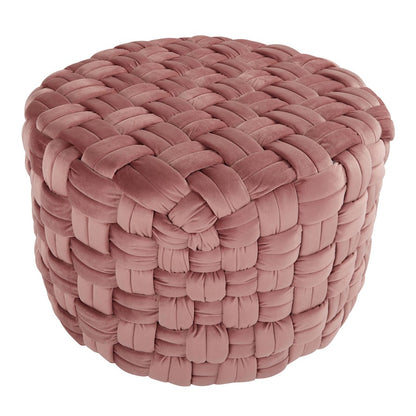 LumiSource Braided Round 24in Ottoman | Blush Pink Velvet and Foam | Living Room & Bedroom Footrest | 25 x 25 x 16 in | Model OT-RNDBRD24VPK