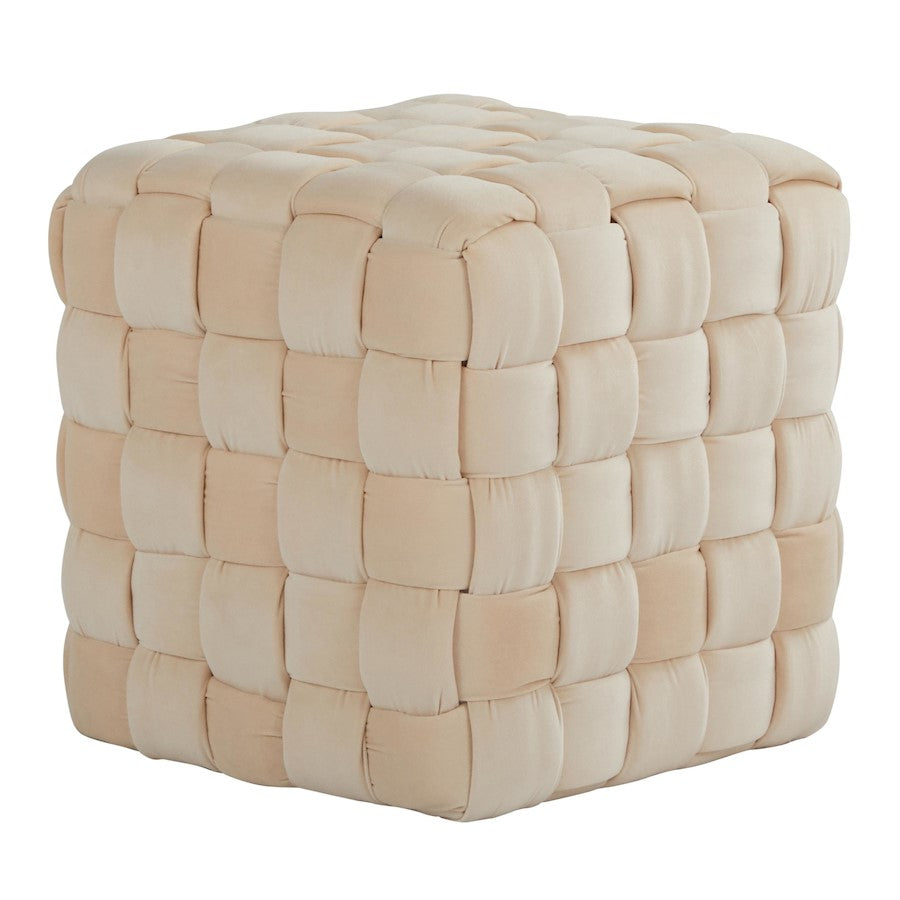 LumiSource Braided Square 16in Ottoman | Cream Velvet and Foam | Living Room & Entryway Seating | 16.5 x 16.5 x 16.5 in | Model OT-SQBRAID16VCR
