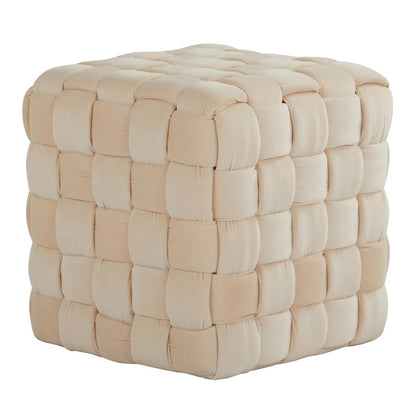 LumiSource Braided Square 16in Ottoman | Cream Velvet and Foam | Living Room & Entryway Seating | 16.5 x 16.5 x 16.5 in | Model OT-SQBRAID16VCR