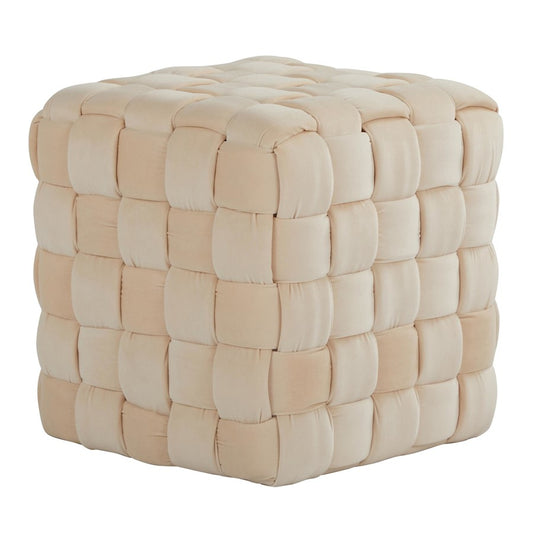 LumiSource Braided Square 16in Ottoman | Cream Velvet and Foam | Living Room & Entryway Seating | 16.5 x 16.5 x 16.5 in | Model OT-SQBRAID16VCR