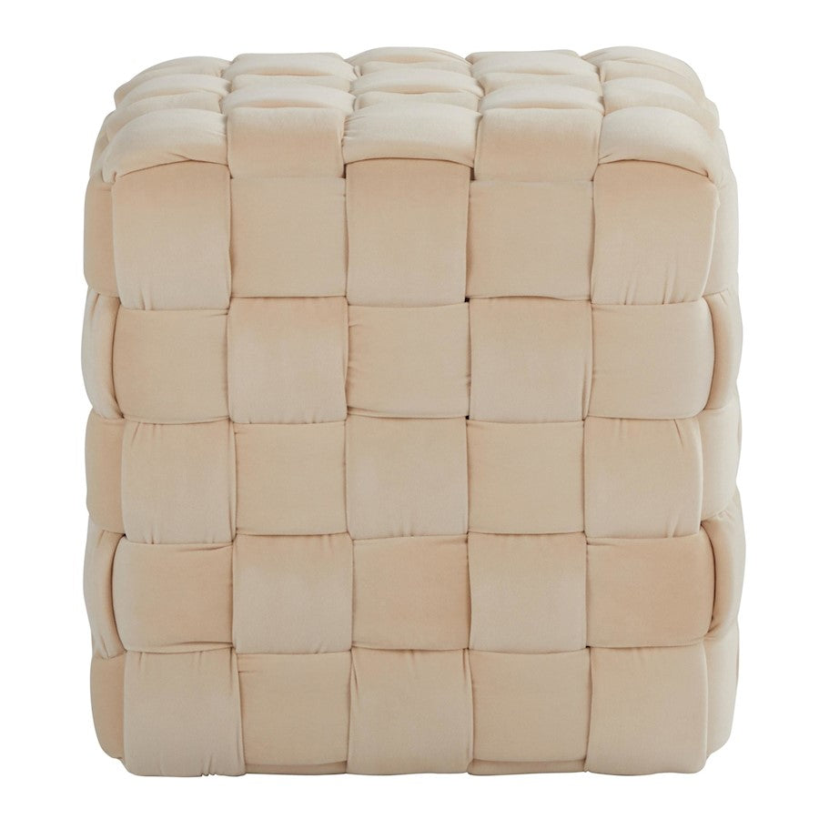 LumiSource Braided Square 16in Ottoman | Cream Velvet and Foam | Living Room & Entryway Seating | 16.5 x 16.5 x 16.5 in | Model OT-SQBRAID16VCR